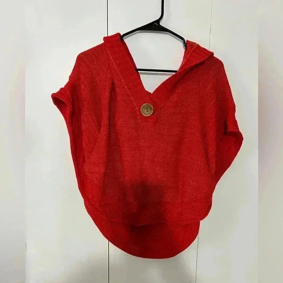 Free people poncho style sweater women’s short sleeve red - Picture 1 of 9